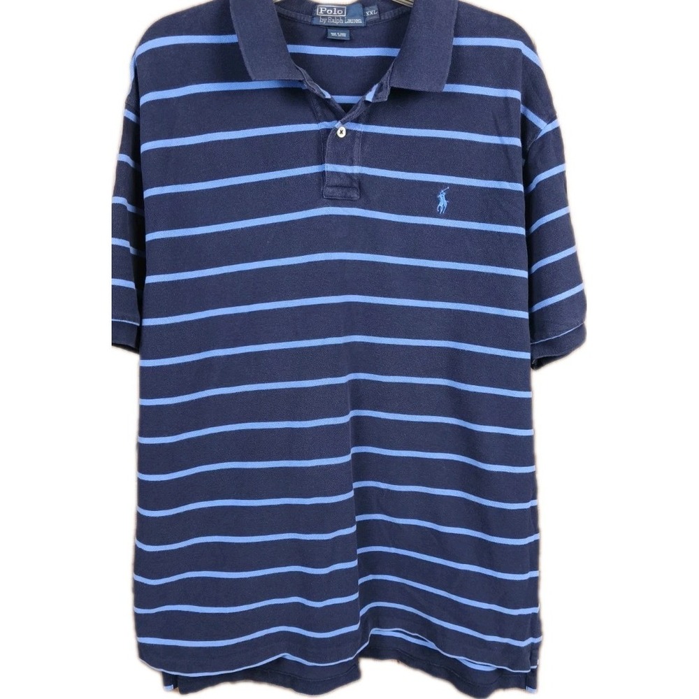 Polo Ralph Lauren Polo Shirt Mens 2XL Blue Stripe Classic Fit Pony
